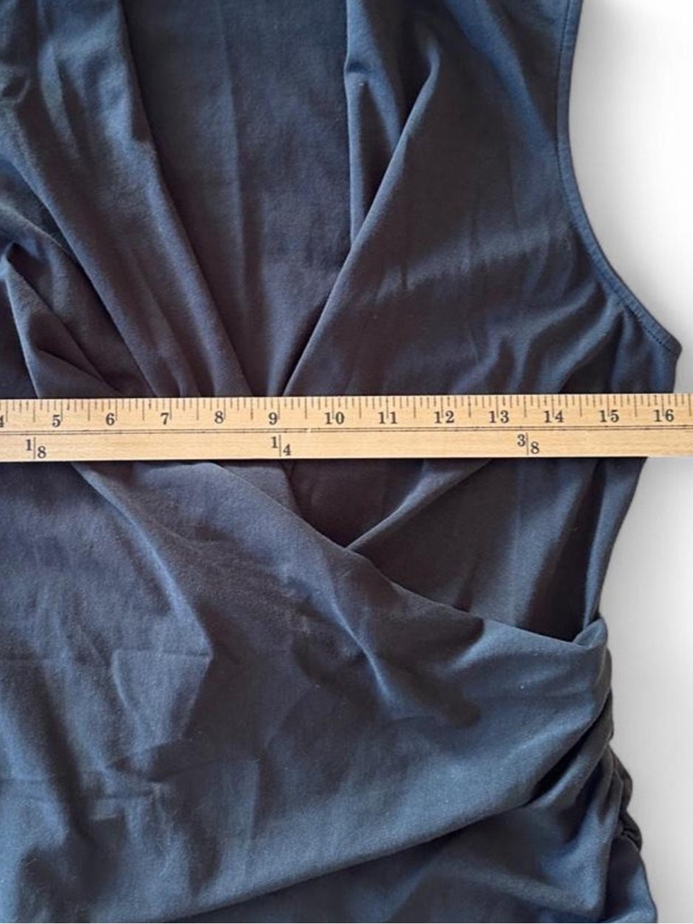 Peruvian Connection Pima Cotton Draped Ruched Faux Wrap Top Charcoal Minimalist - Picture 5 of 8